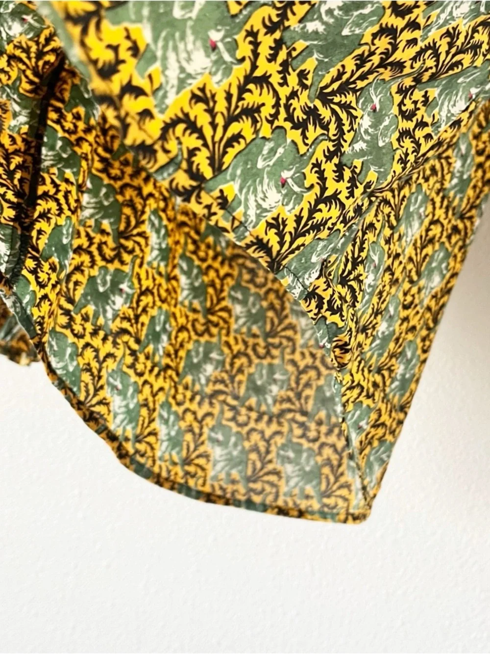 J.Crew Ratti Elephant Print Boho Peasant Blouse Green Gold Off Shoulder Top
